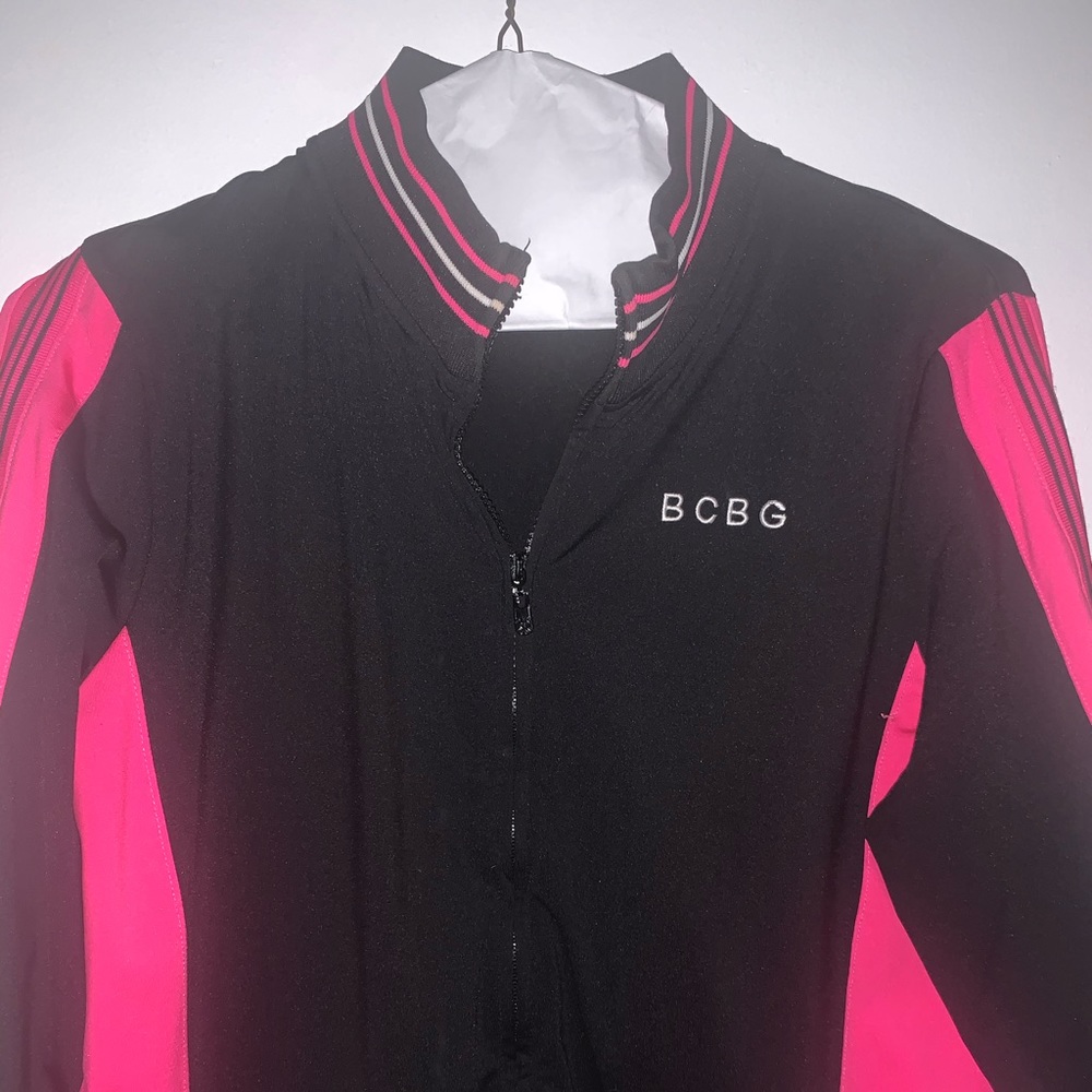 BCBG Max Azria black and hot pink track jacket